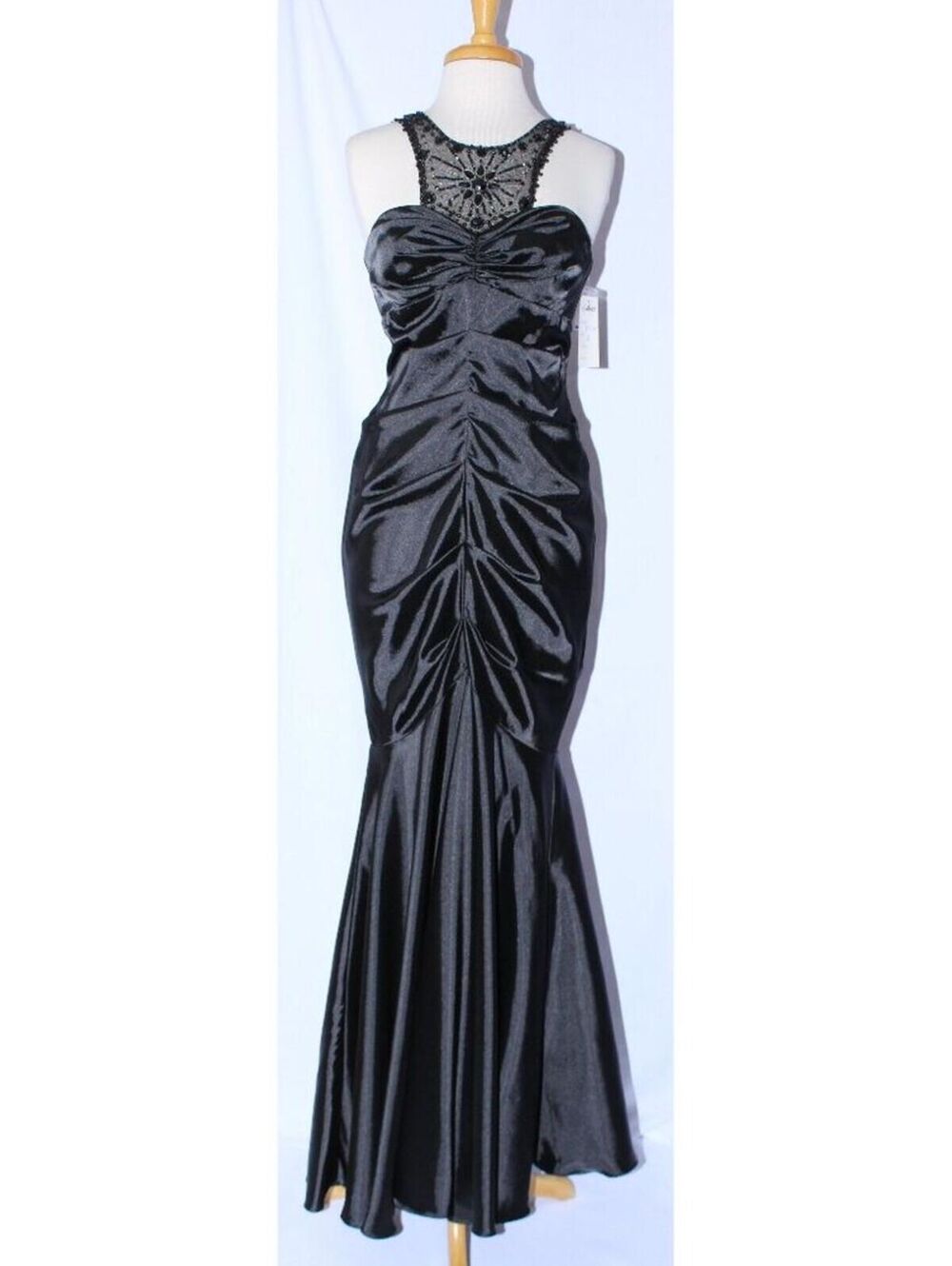 Juliet #1119 Gathered Satin Mermaid Style Prom Or Evening Gown-Size L-BLACK-NWT